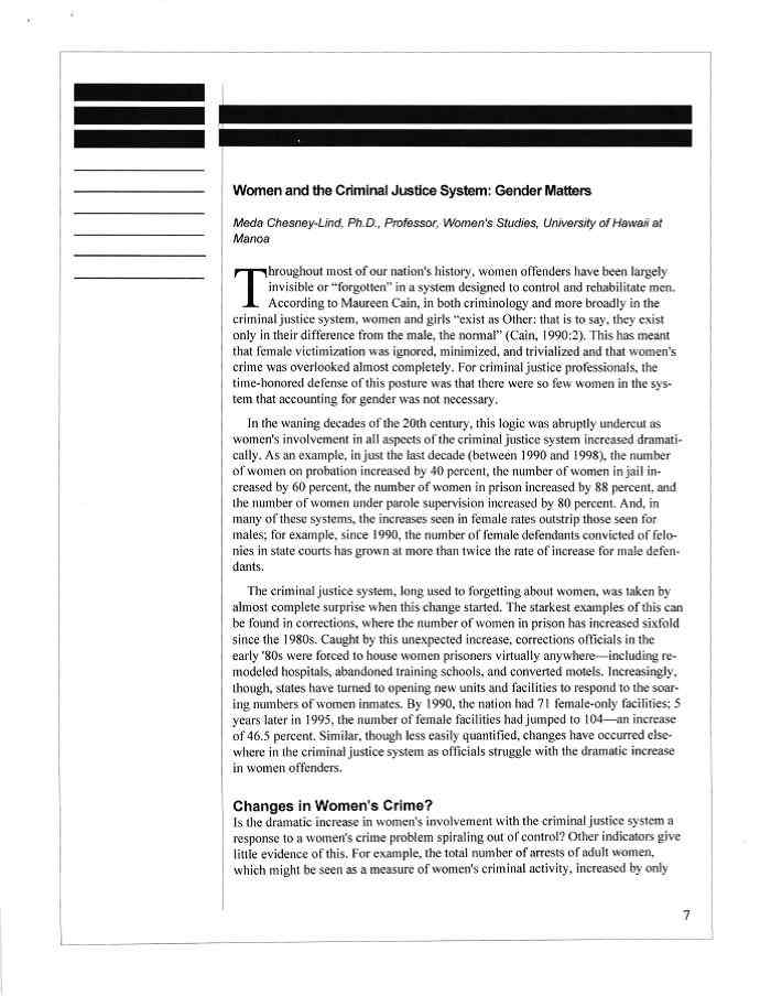 Women and the Criminal Justice System: Gender Matters